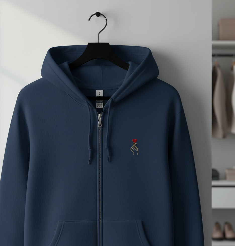 Hoodie à capuche zippé unisexe – Broderie Edition Coeur - KLYKSTORE