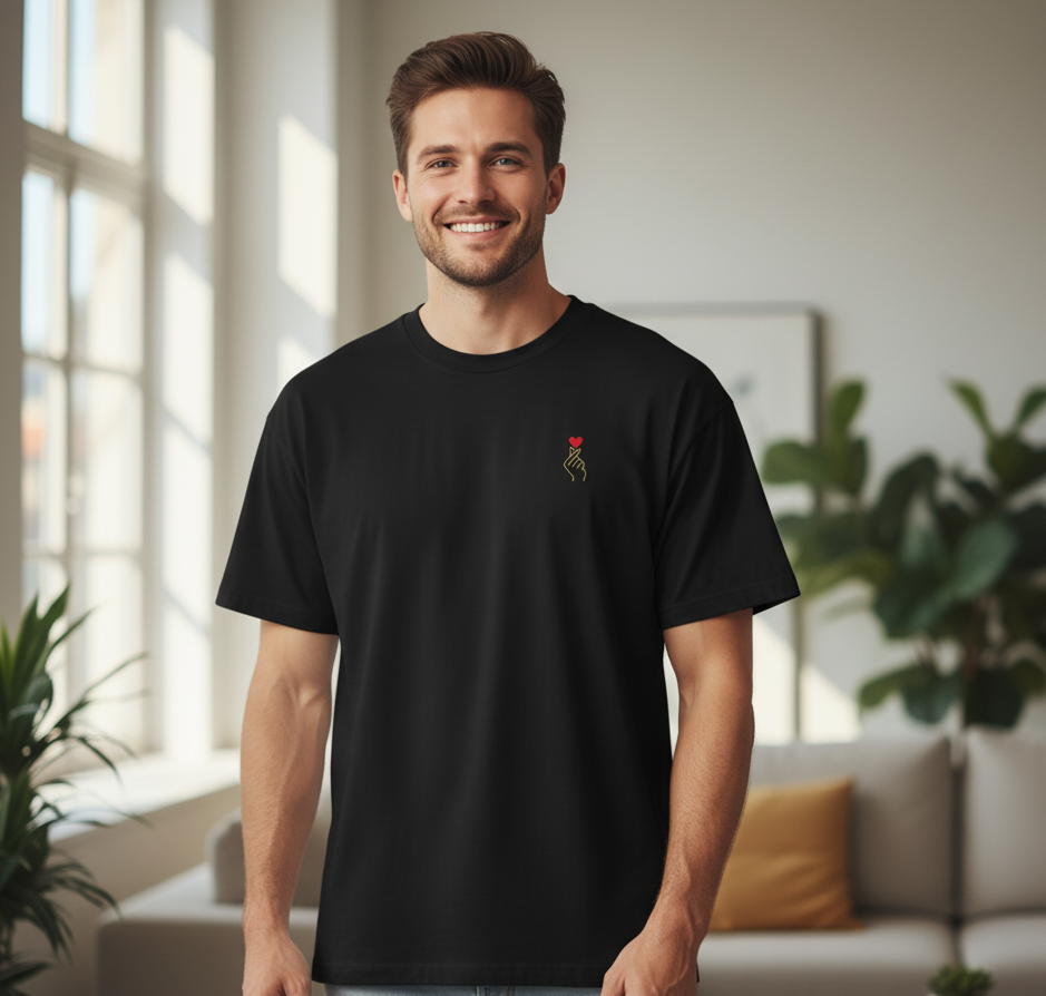 T-shirt boxy oversize homme – Coton premium - Broderie Edition Coeur - KLYKSTORE