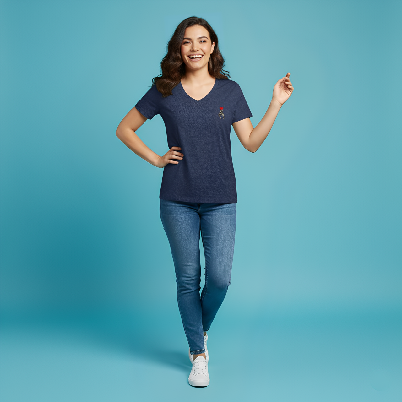 Women's V-neck T-shirt – Heart Embroidery Edition