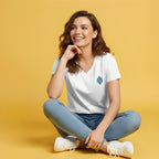 Women's V-neck T-shirt - Peacock Feather embroidery